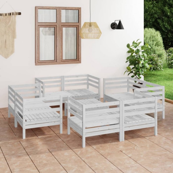 vidaXL Set mobilier de grădină, 9 piese, alb, lemn masiv de pin 3082433