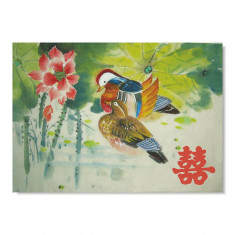 Tablou Feng Shui cu rate mandarin si simbolul dublei fericiri foto