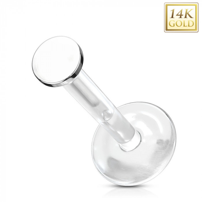 Piercing din aur alb de 14K, pentru ureche, cartilaj, buză - Bioflex transparent, cerc neted, 3 mm