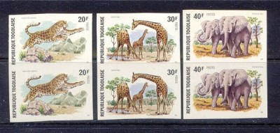 Togo 1974 Animals, fauna, leopard, girafee, elephant, x 2, imperf., MNH AM.040 foto