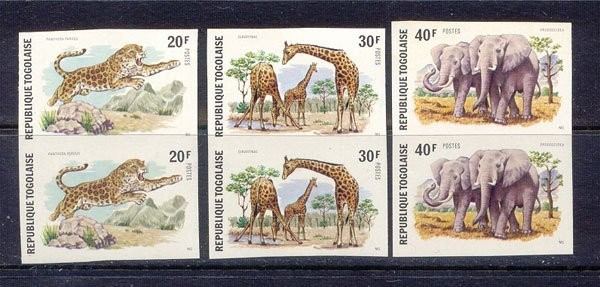 Togo 1974 Animals, fauna, leopard, girafee, elephant, x 2, imperf., MNH AM.040