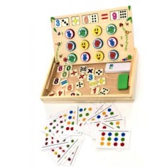 Tabla educativa lemn cu 2 fete si 62 de piese