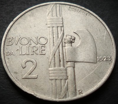 Moneda istorica (BUN PENTRU) 2 LIRE - ITALIA, anul 1923 * cod 4587 foto