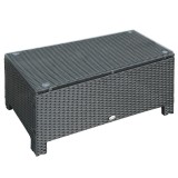 Outsunny Mobilier pentru Terasă, Măsuță de Cafea din Răchită, Rezistentă la Apă, cu Blat din Sticlă Securizată, 86x50x39cm, Negru | Aosom Romania