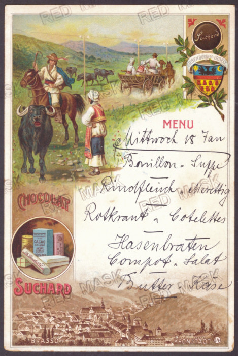 2966 - BRASOV, Meniu, Litho, 1900, Romania ( 18/12 cm ) - used - 1900