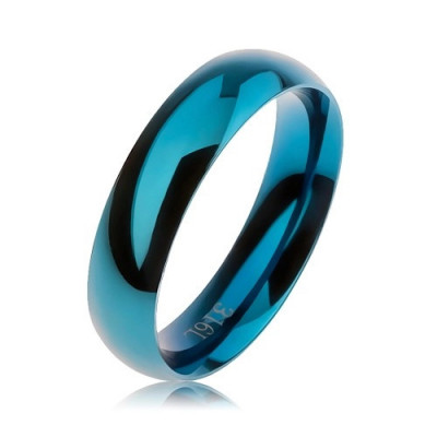 Verighetă albastră din oțel, suprafață netedă rotunjită, luciu superior, 5 mm - Marime inel: 65 foto