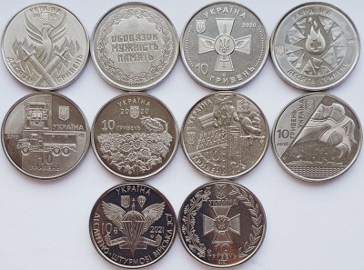 01B45 Ucraina set 10 monede Hryven Hryvnia 2018 - 2021 foto