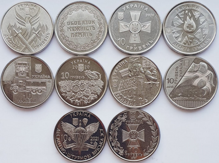 01B45 Ucraina set 10 monede Hryven Hryvnia 2018 - 2021