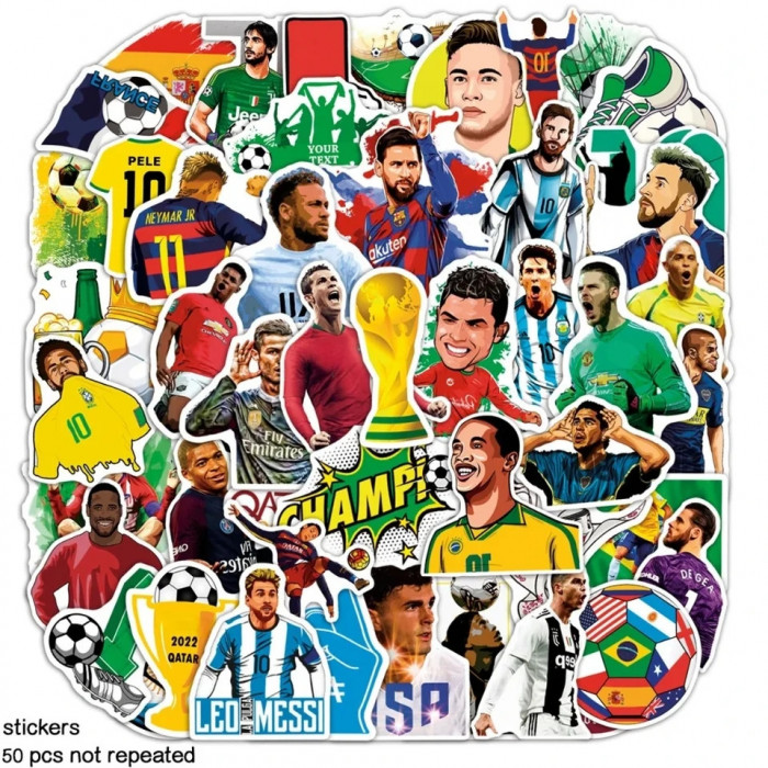 Set 50 abțibilduri / stickere Football Star Neymar Messi Ronaldo laptop chitara