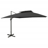Umbrela suspendata cu &icirc;nvelis dublu, negru, 300x300 cm GartenMobel Dekor, vidaXL