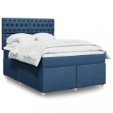 VidaXL Pat continental cu saltea, albastru, 160x200cm, material textil 3291344