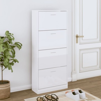 vidaXL Pantofar, alb extralucios, 63x24x147 cm, lemn compozit foto