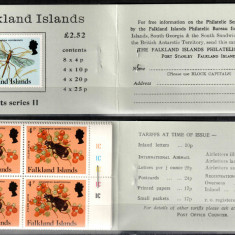 Falkland 1984, Mi #393-401**, carnet II, fauna insecte fluturi, MNH, cota 25 €!