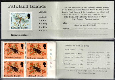 Falkland 1984, Mi #393-401**, carnet II, fauna insecte fluturi, MNH, cota 25 &amp;euro;! foto