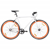 Bicicleta cu angrenaj fix, alb si portocaliu, 700c, 55 cm