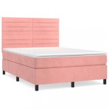Cumpara ieftin Pat box spring cu saltea, roz, 140x190 cm, catifea