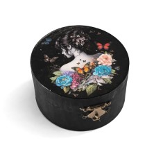 Cutie rotunda din lemn fata cu fluturi &ndash; 184100