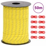 vidaXL Funie pentru cort cu benzi reflectorizante și chei, 50 m, 3 mm