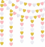 Banner cu inimioare Zerhok, alb/roz/auriu, hartie, 3 m
