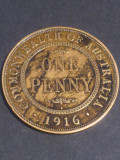 One 1 penny peny peni 1916 Australia, stare EF+ (poze). Discount conform descriere [10 - 20 %. Vezi descrierea.]., Australia si Oceania