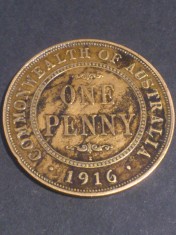 One 1 penny peny peni 1916 Australia, stare EF+ (poze). Discount conform descriere [10 - 20 %. Vezi descrierea.].