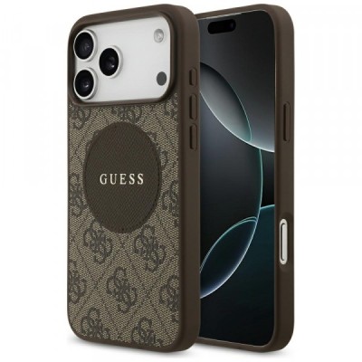 Husa MagSafe pentru Apple iPhone 17 Pro Max, Guess, 4G Circle Classic Logo, Maro foto