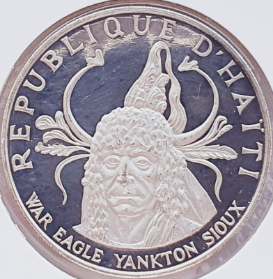 41 Haiti 10 Gourdes 1971 47g 99.9% War Eagle Yankton Sioux km 85 proof argint foto