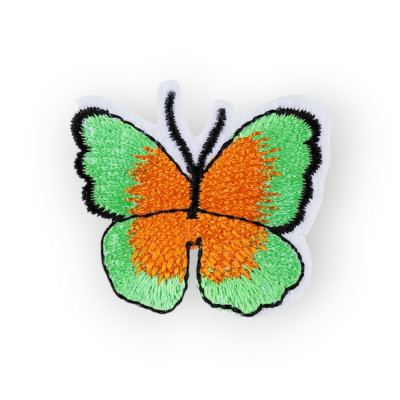 Aplicatie termoadeziva brodata, 36 x 40 mm, Fluture verde deschis si portocaliu foto