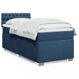 VidaXL Pat box spring cu saltea, albastru, 80x200 cm, textil
