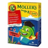 Supliment alimentar M&ouml;ller&rsquo;s Omega-3 Peștișori gumati, aromă de zmeură, 36 jeleuri