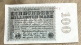 BNKSTR02DE Bancnotă Germania 100 Milioane Mărci 22 August 1923, Stare F-VF (Foarte Bună, Epoca Hiperinflației, Margini Complete)