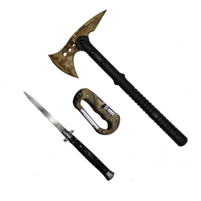 Set Topor, Carabina multifunctionala si Briceag automat, IdeallStore&amp;reg;, Otel, Negru foto