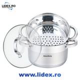 Oala inox pentru fiert cu aburi Klausberg KB7135, capacitate 2,5 L, 3 piese, inductie, capac