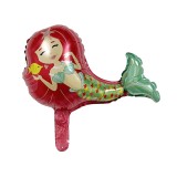 Balon din folie metalizata, flippy, mini figurine, model sirena cu par rosu, tematica aniversare, 39x37 cm, ambalaj individual, pai inclus, umflare cu