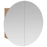 Cumpara ieftin Dulap de baie cu oglinda rotunda si LED, stejar, 47x47x17,5 cm