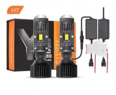 Set Becuri auto H7 LED cu lupa Y10 200%, 50W 6400Lm, 6000K, 360 Canbus - 12V