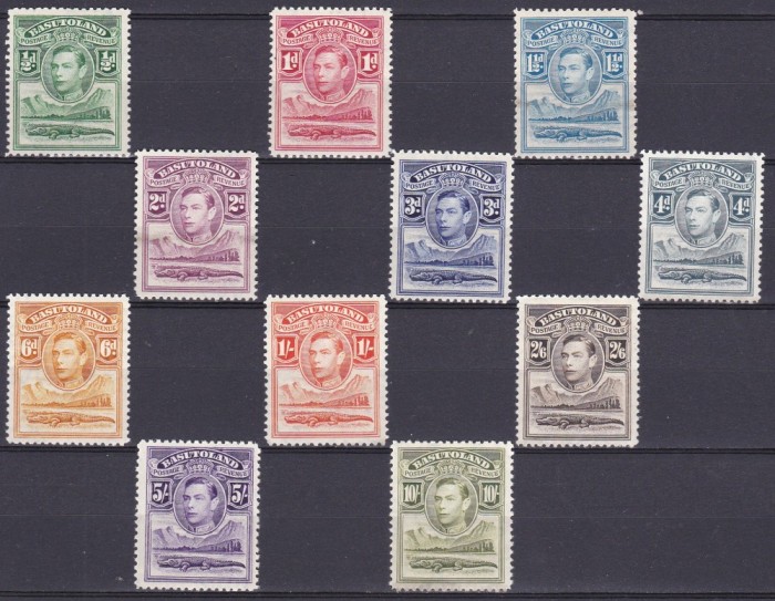 DB1 Colonii Fauna Africana Crocodil Basutoland 1938 KGVI 11 v. MNH