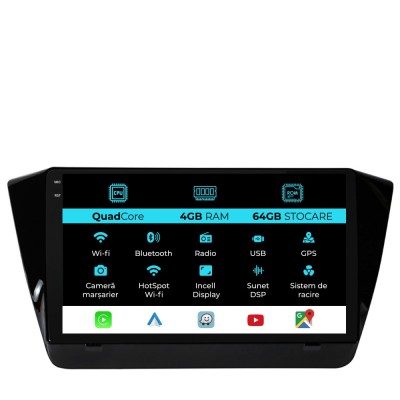Navigatie Dedicata Skoda Superb 3 (2015-2019),QuadCore, 10Inch, 4Gb Ram, 64Gb Stocare, Carplay foto