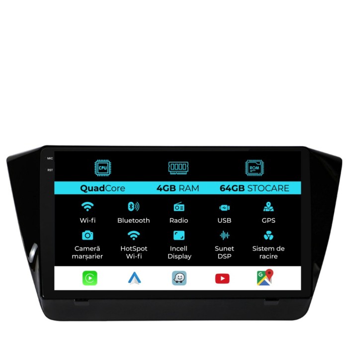 Navigatie Dedicata Skoda Superb 3 (2015-2019),QuadCore, 10Inch, 4Gb Ram, 64Gb Stocare, Carplay