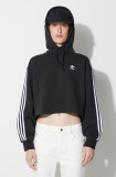 Adidas Originals bluză Adicolor Classics Crop Hoodie femei, culoarea negru, cu glugă, cu imprimeu IB7388