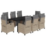 Cumpara ieftin Set de masa pentru gradina, 9 piese, cu perne, bej, poliratan
