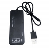 Cumpara ieftin Hub USB si placa de sunet, 2in1, interfata USB 2.0, 3 porturi USB, iesire 3 x jack 3.5mm mama, indicator Led, cu cablu 45 cm, negru