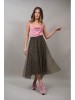 Fusta Dama Tul Lunga Splendido Kaki, Talie Elastica Unica S-L, Buline Roz, Vascoza/Elastan