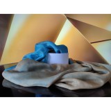 Cumpara ieftin Esarfa Matase Naturala Porto Cervo Unisex Dubla Fata, Crem/Bleu, 185x65cm, Made in Italy
