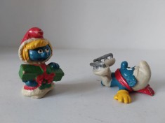 Lot 2 figurine Strumf - Jucarie cauciuc smurf, Peyo,cca 6 cm, cauciuc, vintage, anii 80