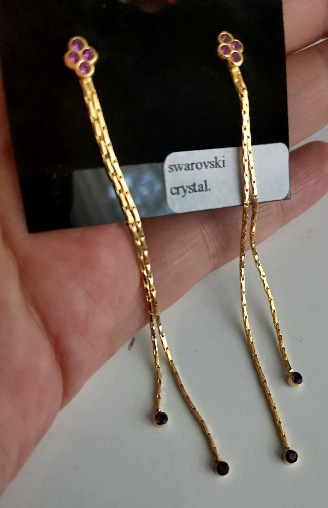 Cercei-lungi subtiri mov- INOX placati cu aur galben 18k | Okazii.ro