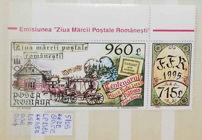 1995 Ziua Mărcii poștale LP1384 MNH Pret 1,9+1 Lei
