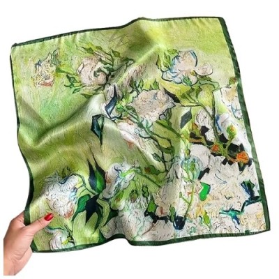 Esarfa satin verde picturala foto