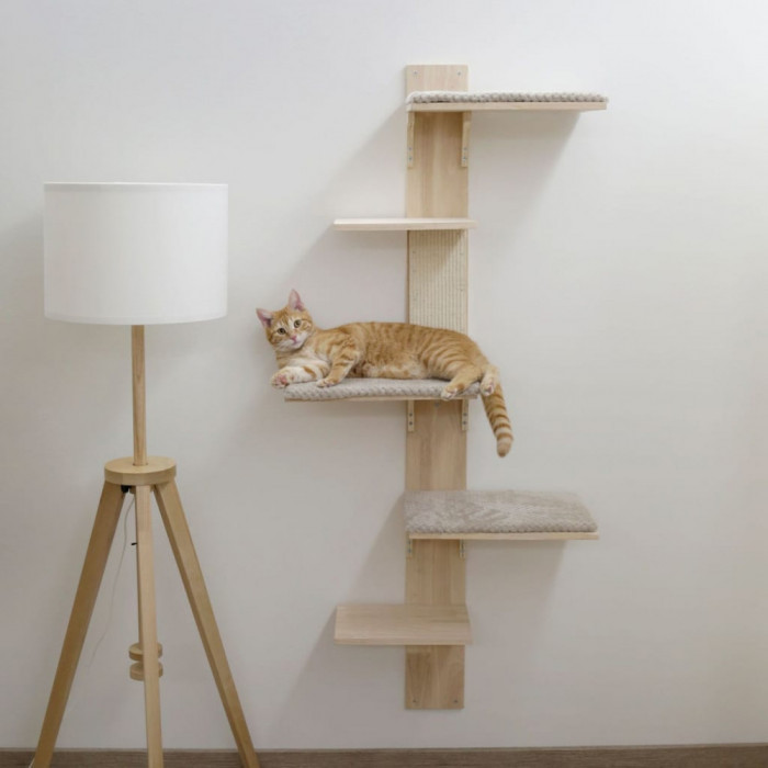 Kerbl Ansamblu pentru pisici &bdquo;Timber Wall&rdquo;, 150 cm, natural și taupe