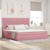 Cumpara ieftin Pat cu LED si saltea Roz 200 x 200 cm Catifea